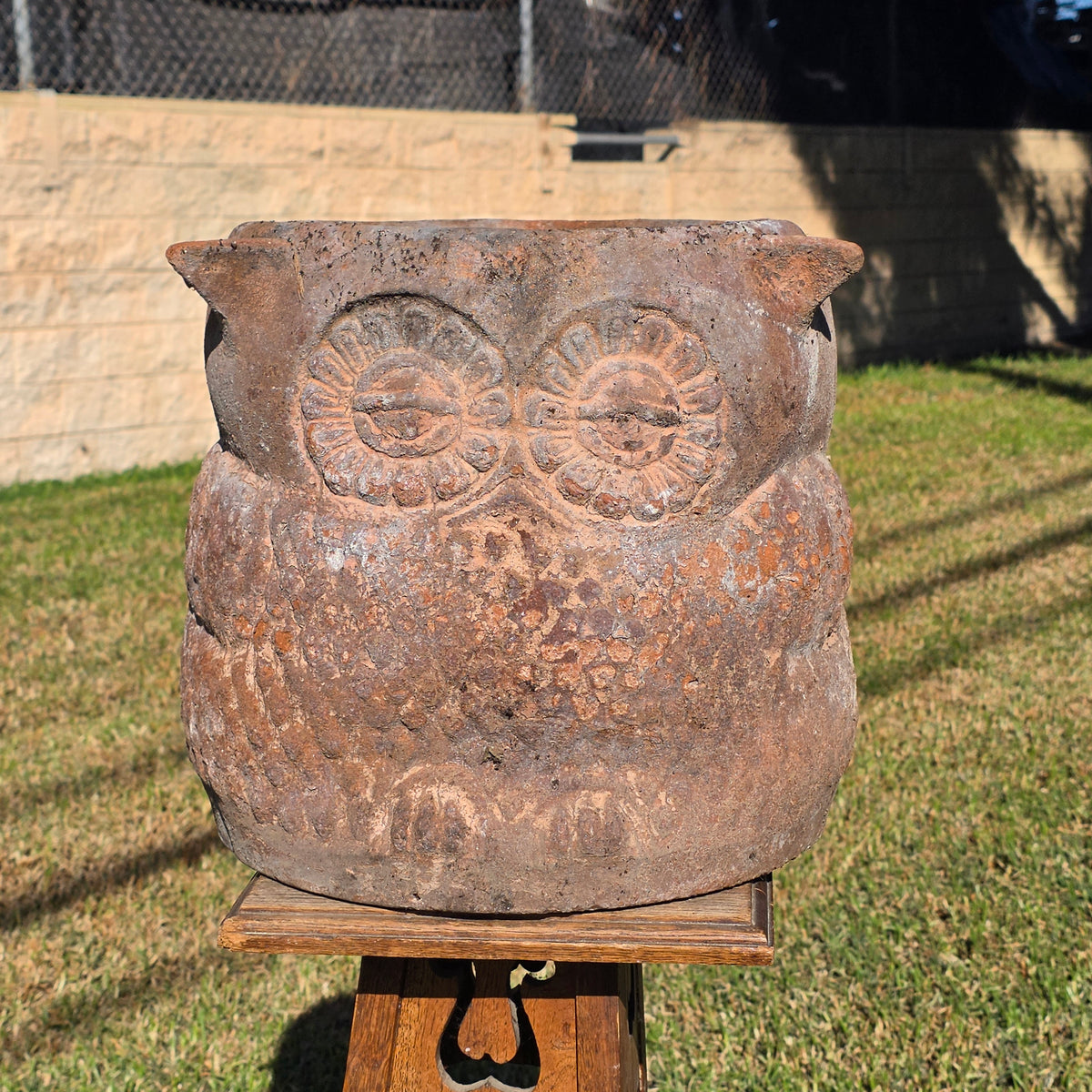 Vintage Large Owl Planter Heavy Clay Terracotta Pot 1970s Rustic Garden 13"W