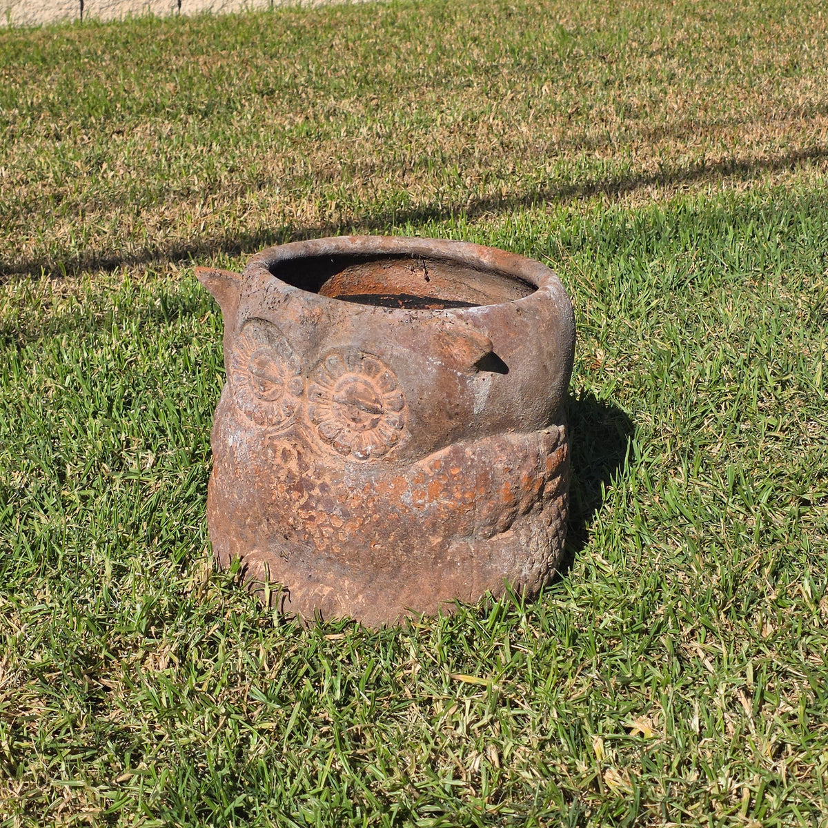 Vintage Large Owl Planter Heavy Clay Terracotta Pot 1970s Rustic Garden 13"W