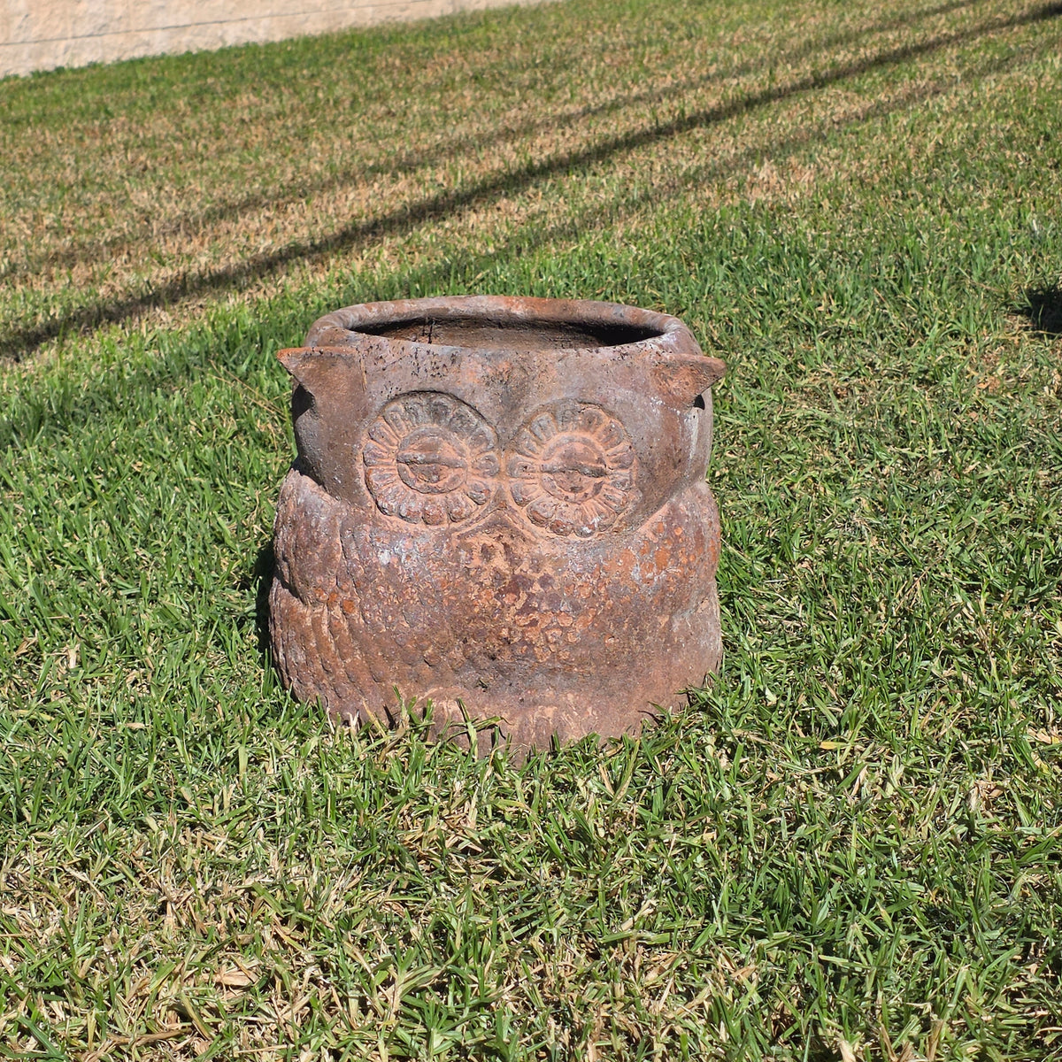 Vintage Large Owl Planter Heavy Clay Terracotta Pot 1970s Rustic Garden 13"W