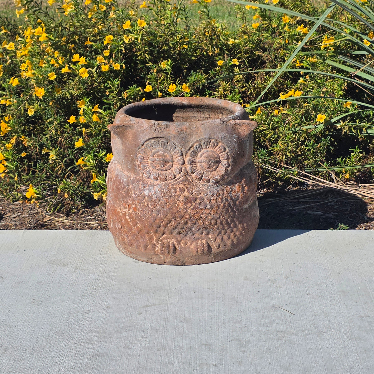 Vintage Large Owl Planter Heavy Clay Terracotta Pot 1970s Rustic Garden 13"W