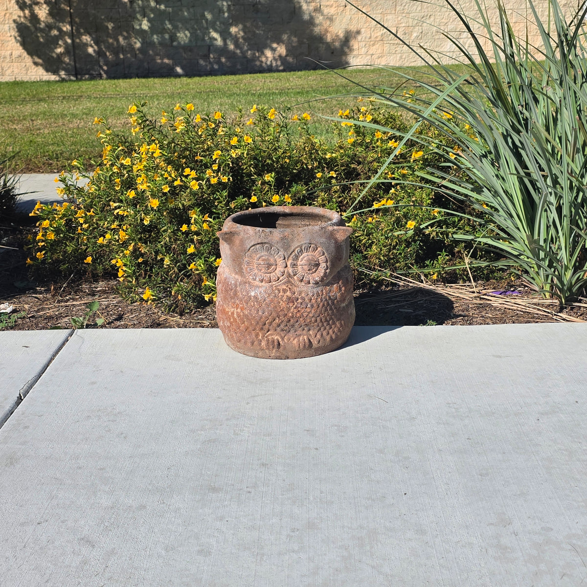 Vintage Large Owl Planter Heavy Clay Terracotta Pot 1970s Rustic Garden 13"W