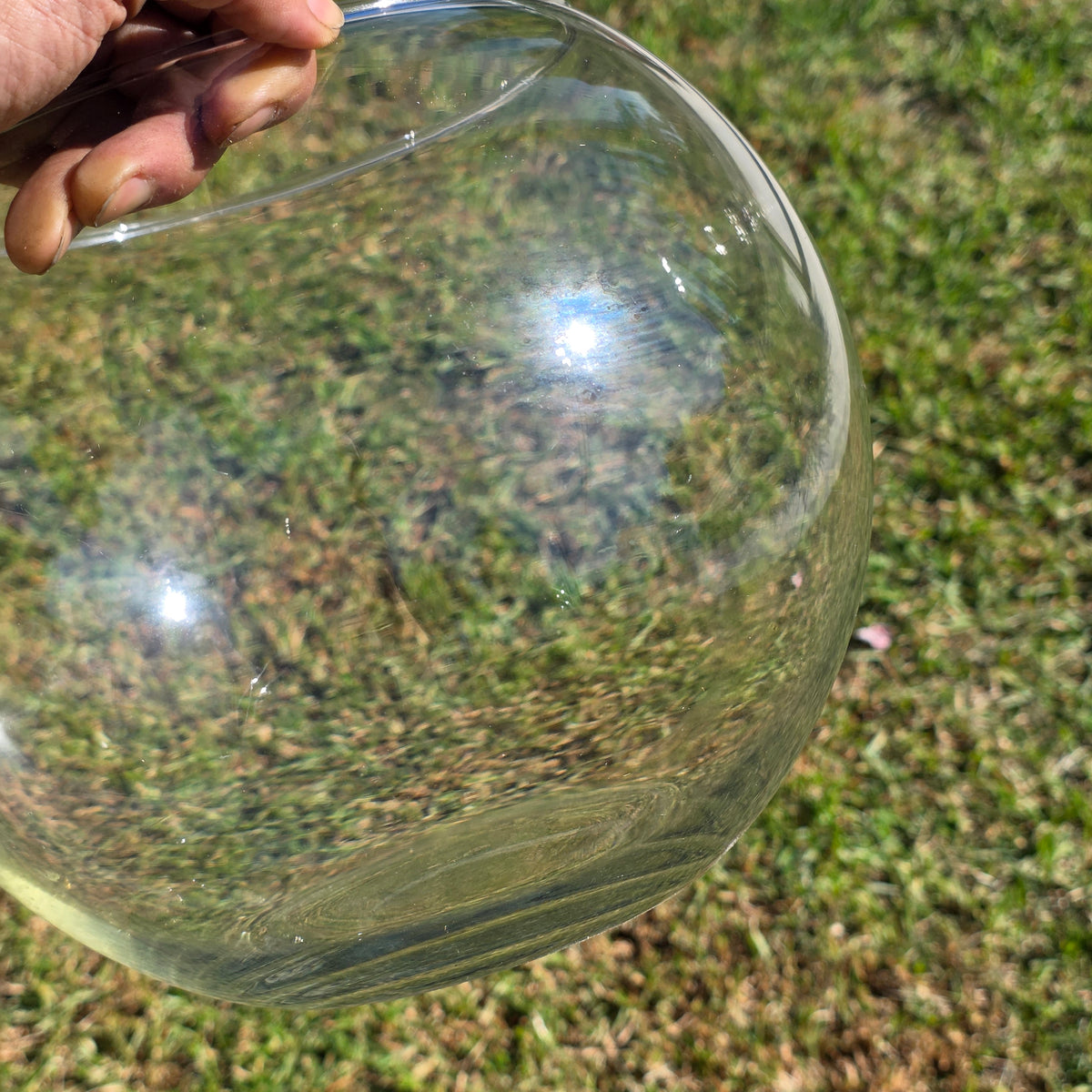 Vtg Clear Glass Fish Bowl 10" Bubble Vase Terrarium MCM Hand Blown Round Large