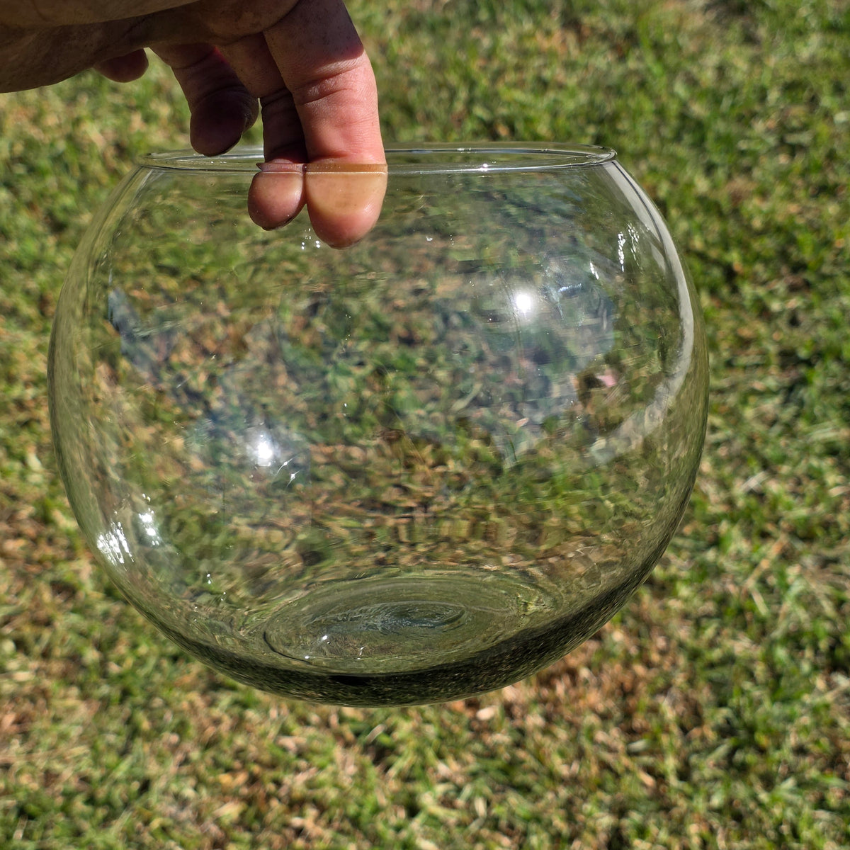 Vintage Smoked Glass Fish Bowl 8" Bubble Vase Tinted Green Terrarium MCM Round