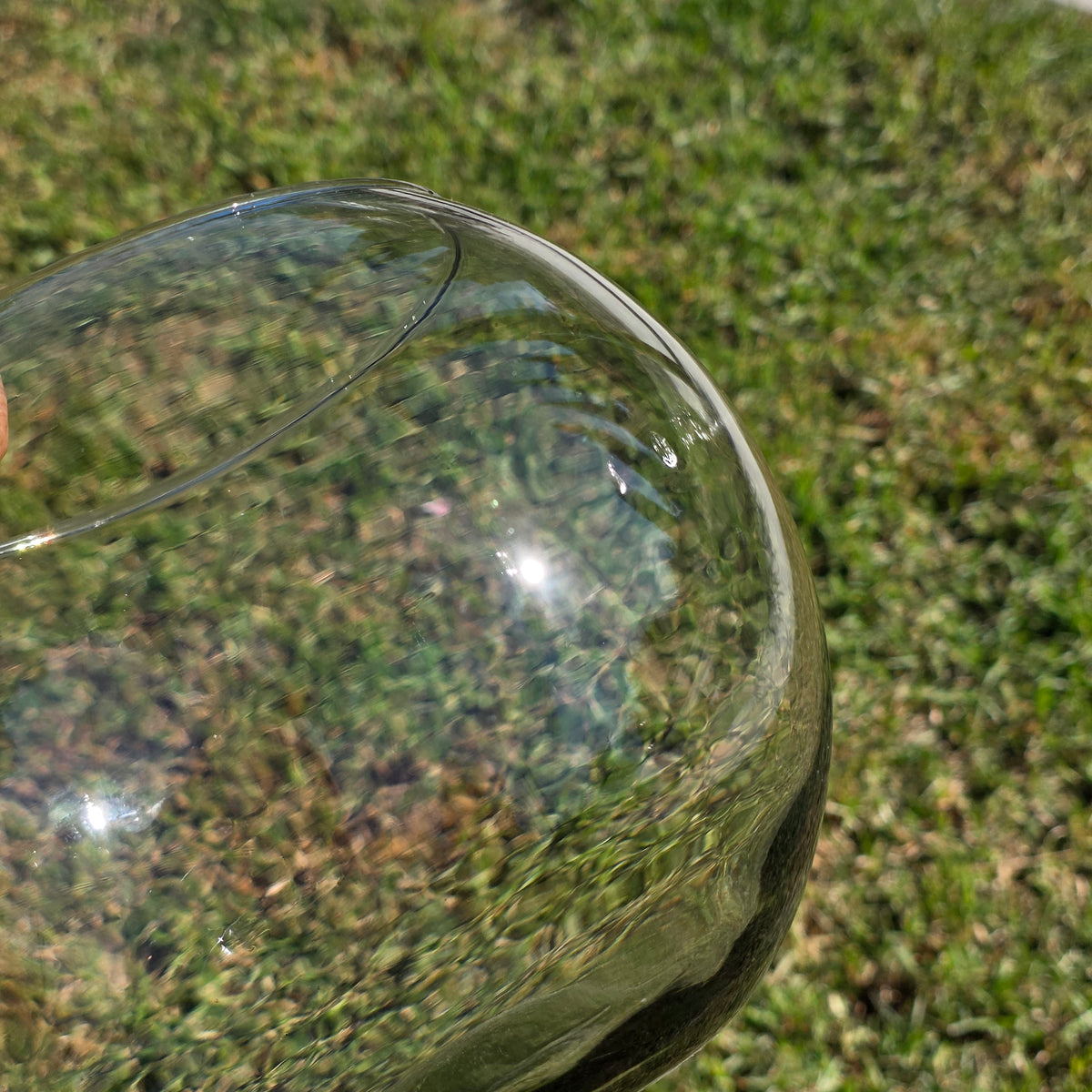 Vintage Smoked Glass Fish Bowl 8" Bubble Vase Tinted Green Terrarium MCM Round