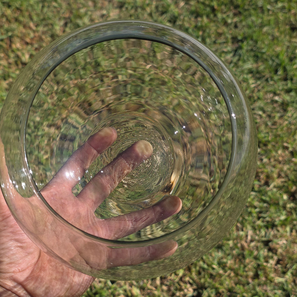 Vintage Smoked Glass Fish Bowl 8" Bubble Vase Tinted Green Terrarium MCM Round