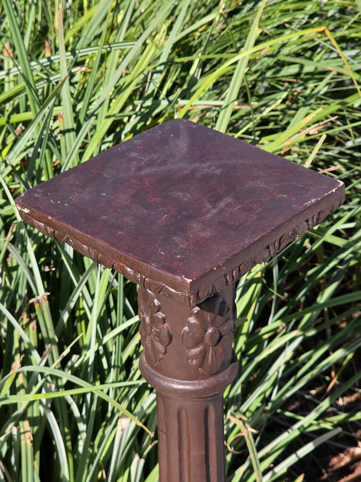Vtg Chalkware Pedestal Plant Stand 38.5" Ornate Tall Plaster Column Display