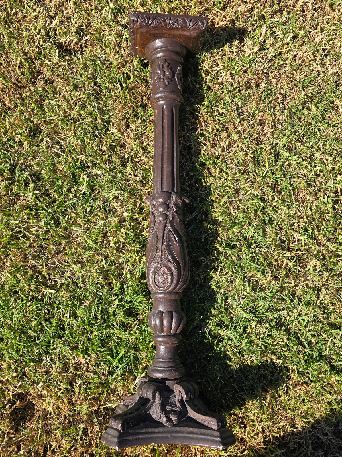Vtg Chalkware Pedestal Plant Stand 38.5" Ornate Tall Plaster Column Display