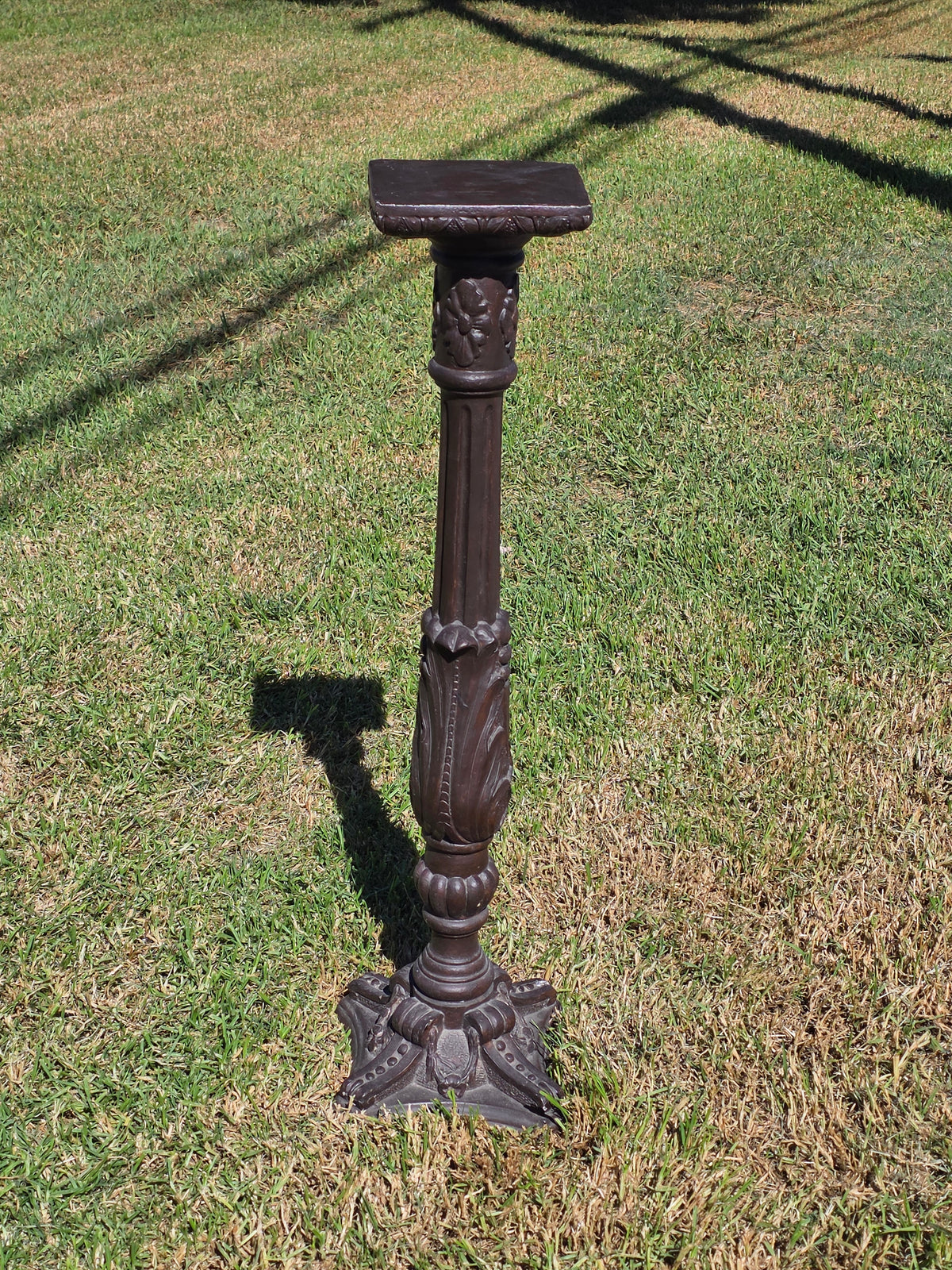Vtg Chalkware Pedestal Plant Stand 38.5" Ornate Tall Plaster Column Display