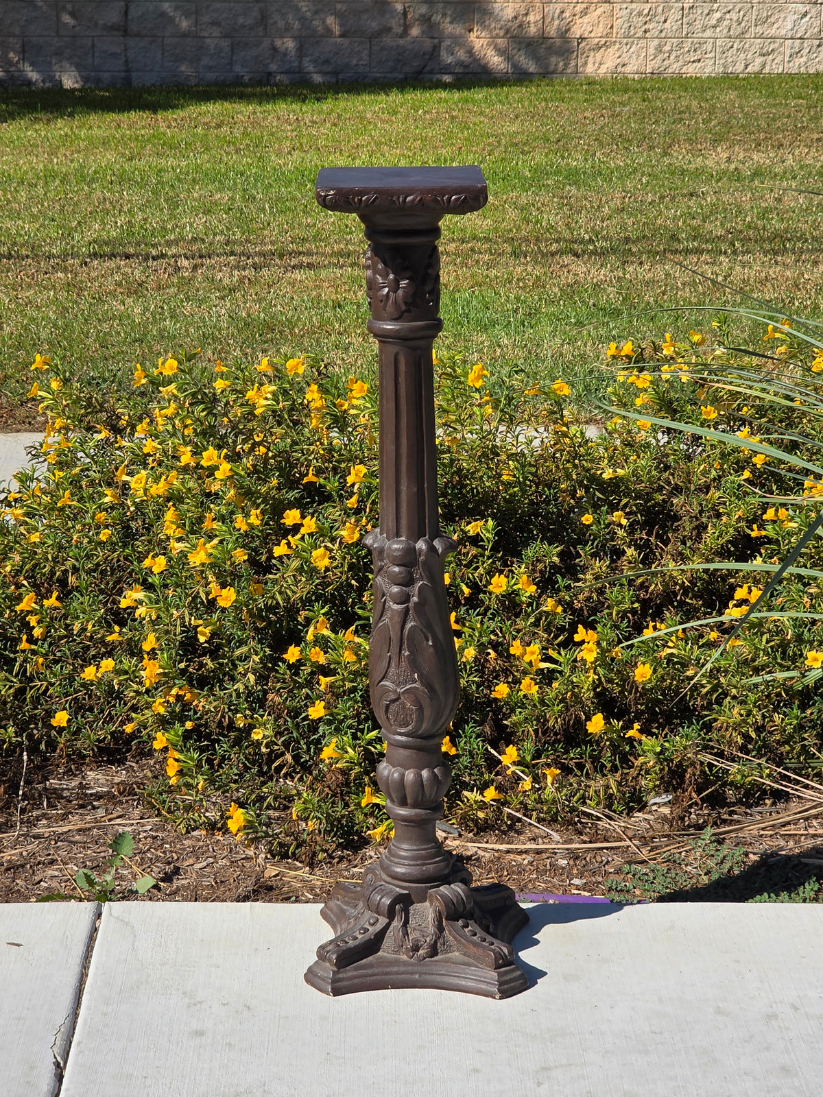 Vtg Chalkware Pedestal Plant Stand 38.5" Ornate Tall Plaster Column Display