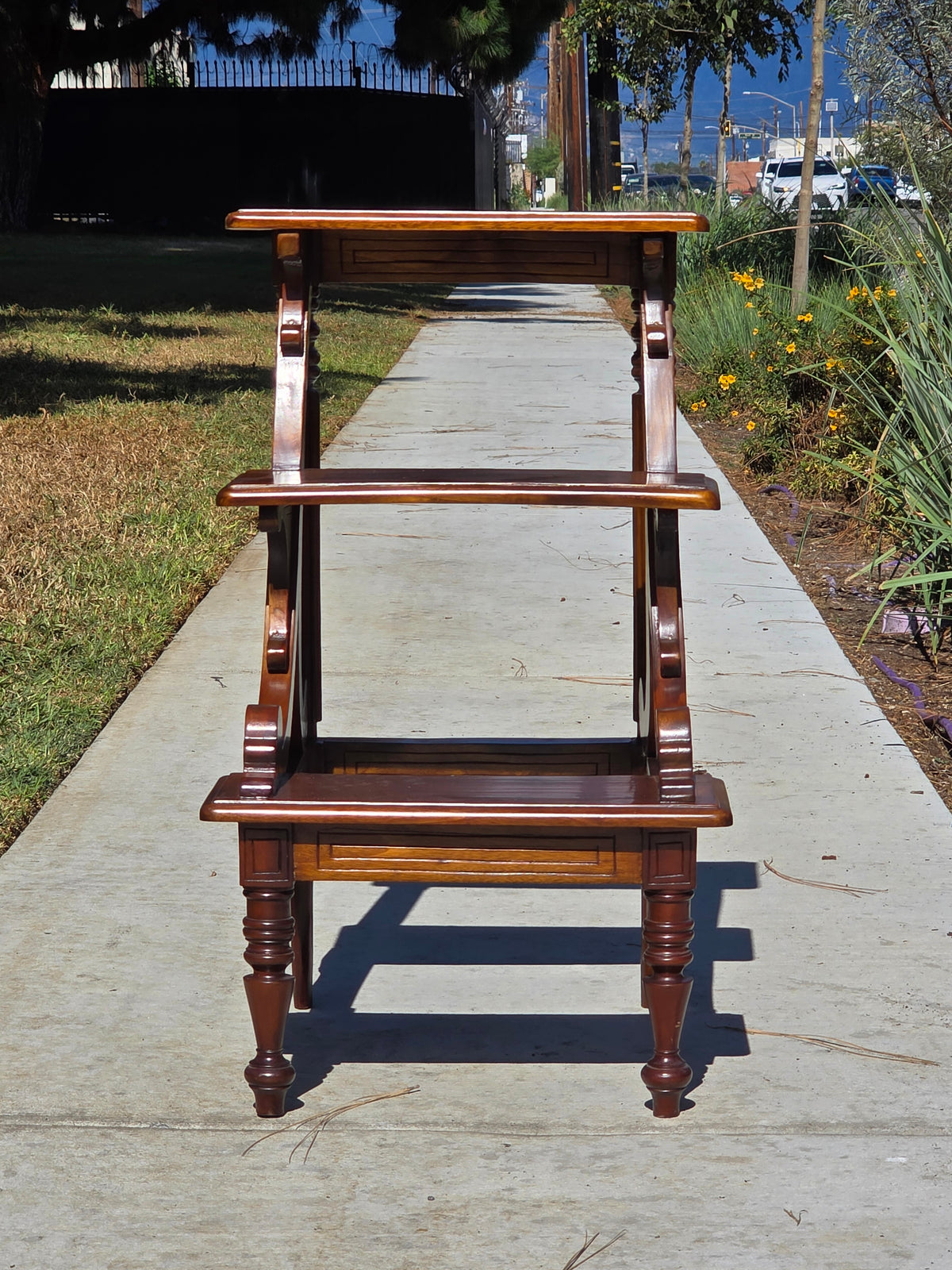 Vintage Mahogany Library Steps 3 Tier Bed Bedside Step Stool Saber Outswept Leg