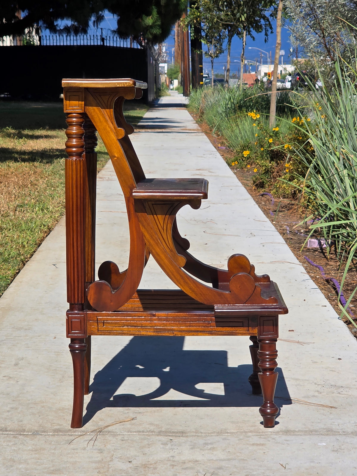 Vintage Mahogany Library Steps 3 Tier Bed Bedside Step Stool Saber Outswept Leg