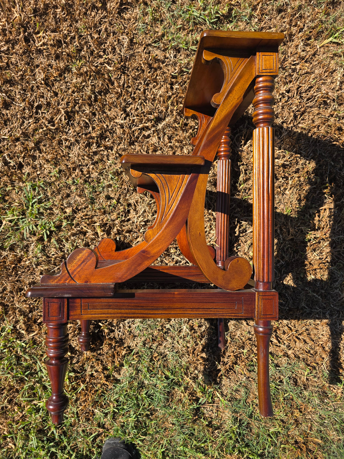 Vintage Mahogany Library Steps 3 Tier Bed Bedside Step Stool Saber Outswept Leg