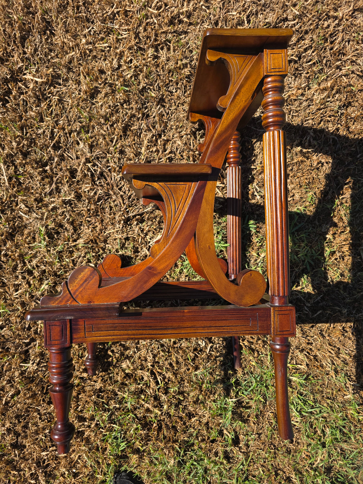 Vintage Mahogany Library Steps 3 Tier Bed Bedside Step Stool Saber Outswept Leg