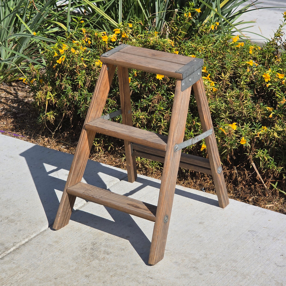 Vintage Wood Step Stool Ladder 3 Step Folding Rustic Plant Stand Farmhouse Decor