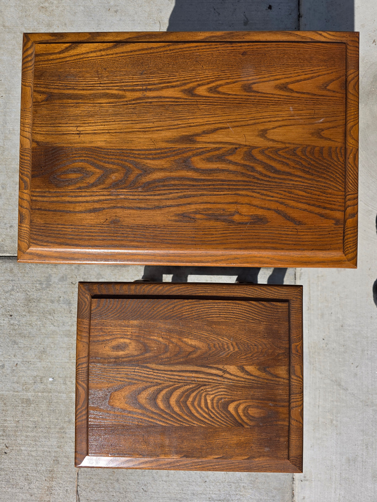 Vintage Oak Nesting Tables Set of 2 Jacobean Turned Legs Distressed Finish