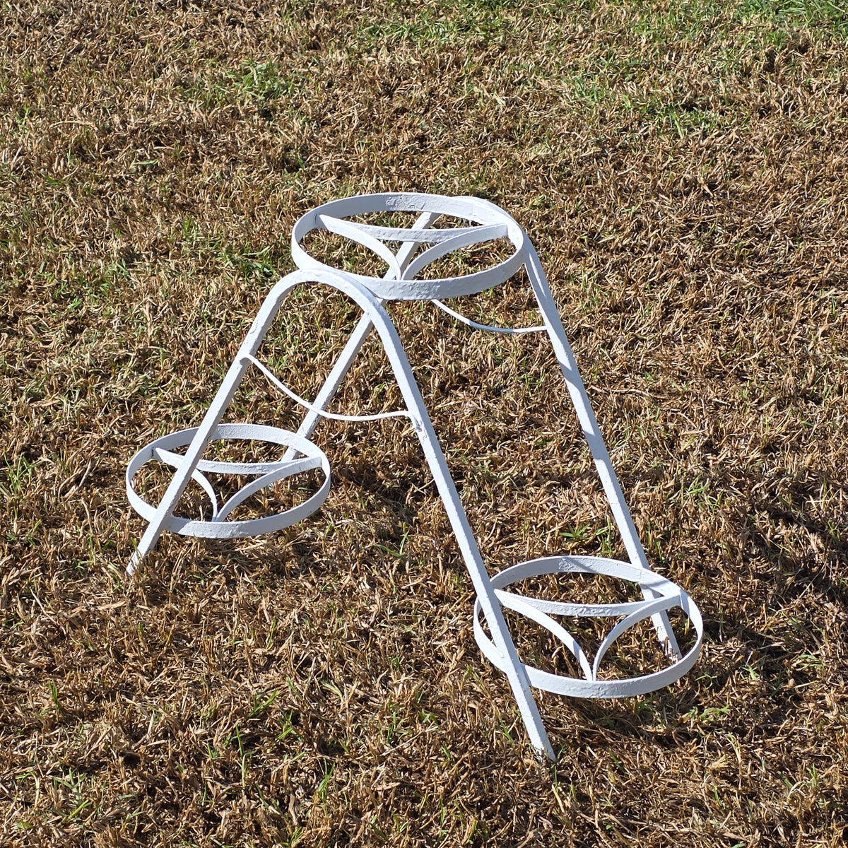 Vintage Iron Plant Stand 3 Tier A Frame White Metal 3 Pot Holder MCM