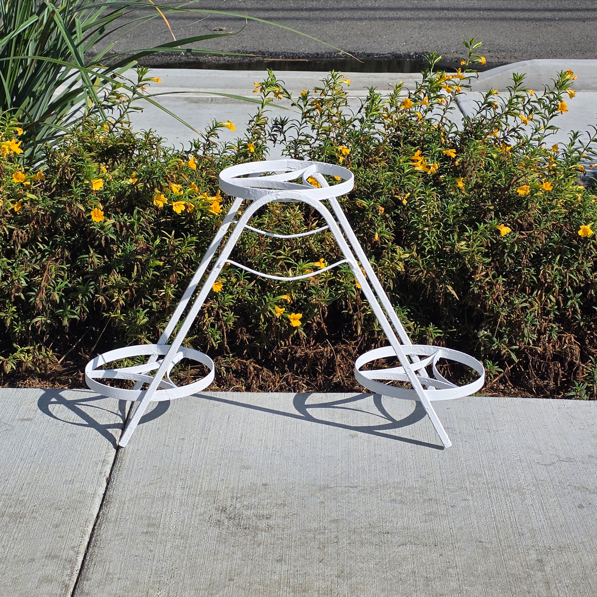 Vintage Iron Plant Stand 3 Tier A Frame White Metal 3 Pot Holder MCM