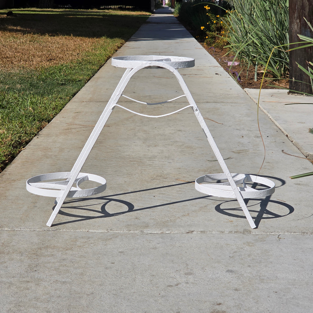 Vintage Iron Plant Stand 3 Tier A Frame White Metal 3 Pot Holder MCM