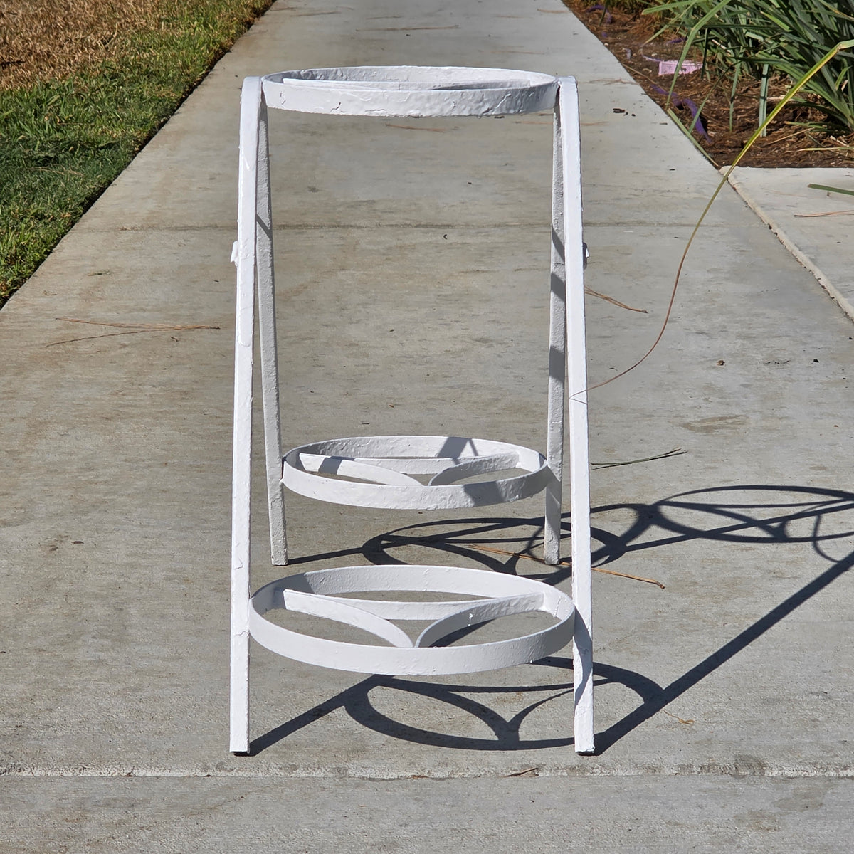 Vintage Iron Plant Stand 3 Tier A Frame White Metal 3 Pot Holder MCM