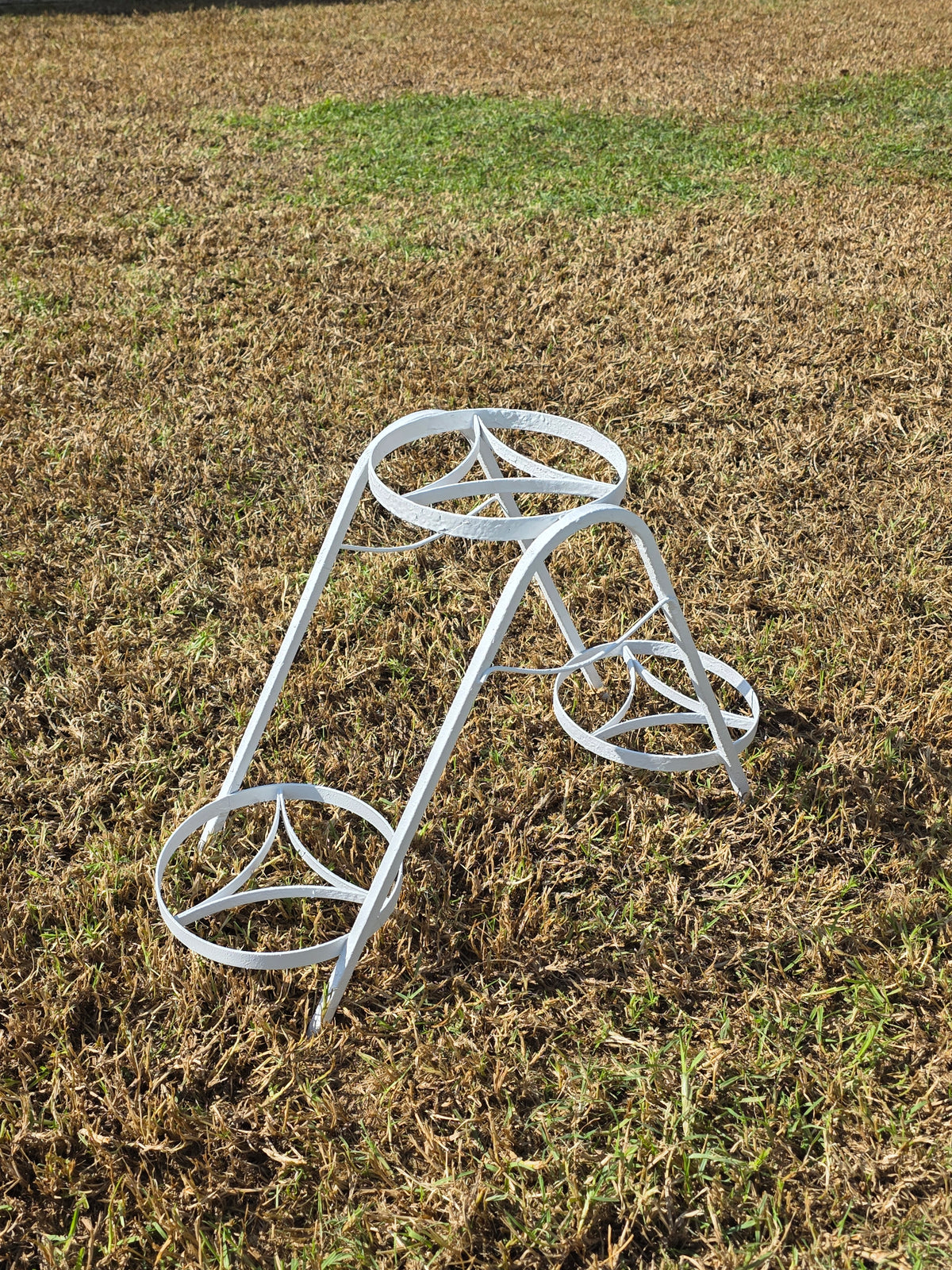 Vintage Iron Plant Stand 3 Tier A Frame White Metal 3 Pot Holder MCM