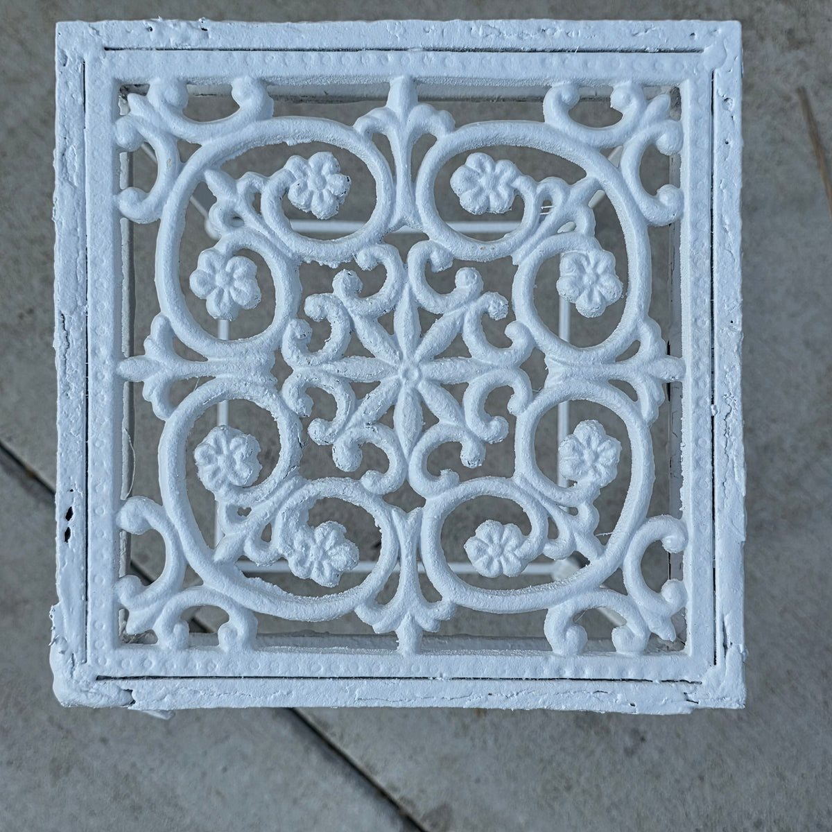 Vintage Cast Iron Wrought Plant Stand Tall Square White Victorian Leaf Hollywood