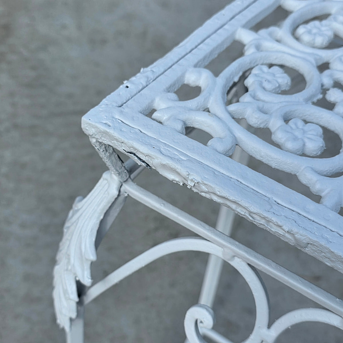 Vintage Cast Iron Wrought Plant Stand Tall Square White Victorian Leaf Hollywood
