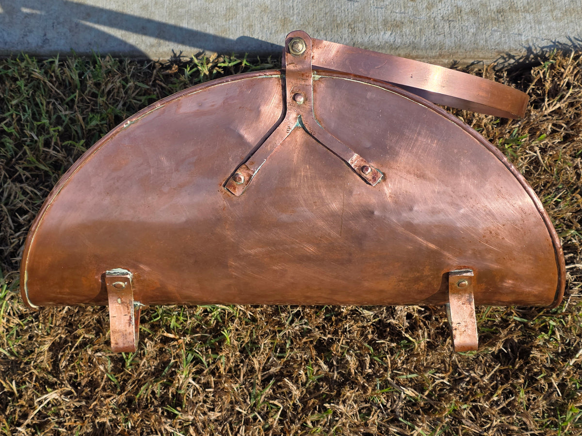 Vtg Copper Fireplace Log Holder Basket Brass Handle Firewood Carrier Bucket 24"