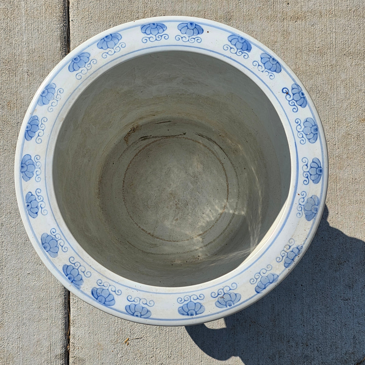 Chinoiserie Blue White Porcelain Fishbowl Planter 14" Flower Pot Vase with Stand