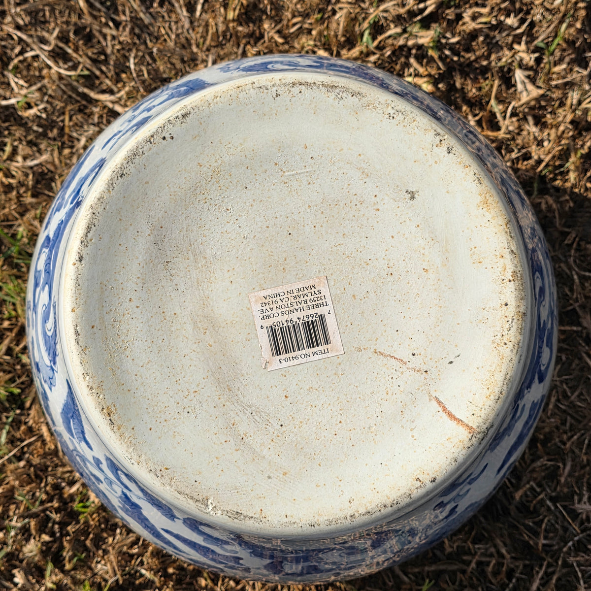 Chinoiserie Blue White Porcelain Fishbowl Planter 14" Flower Pot Vase with Stand