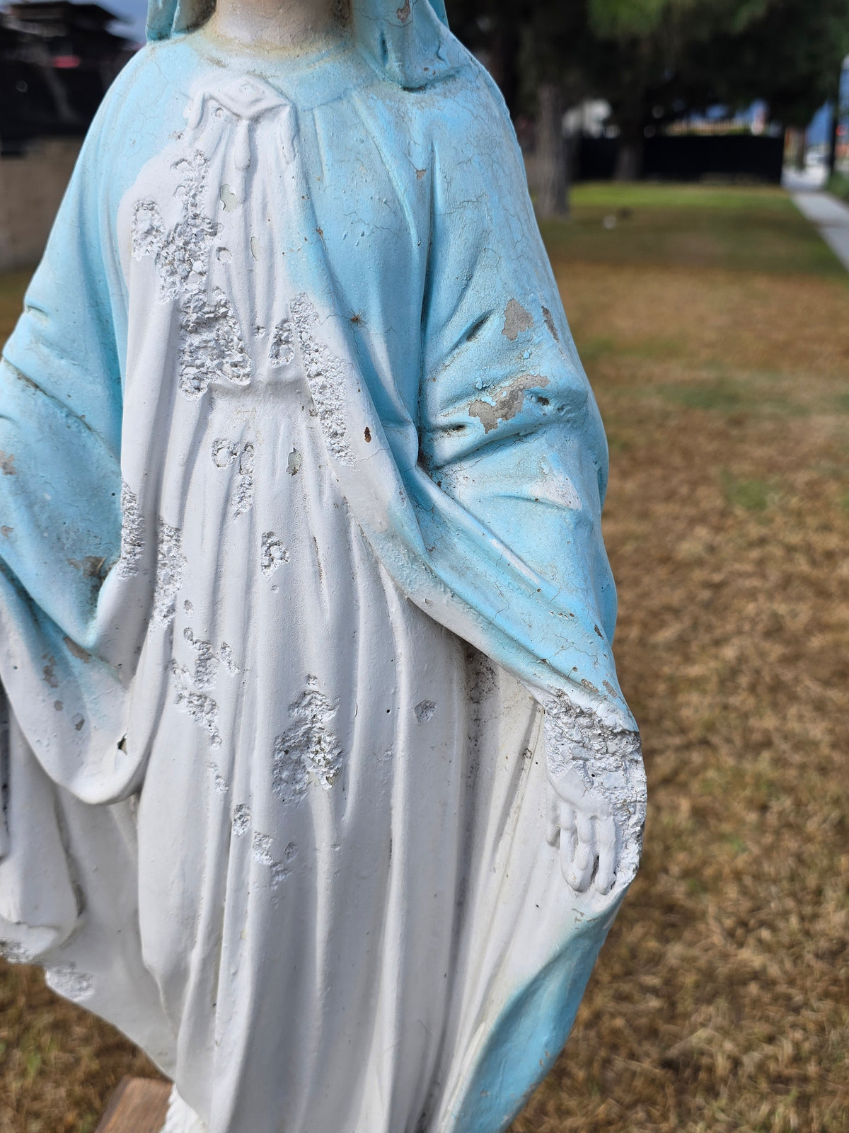 Vintage Concrete Mary Joseph Statues Pair Cement Garden Religious Madonna Jesus