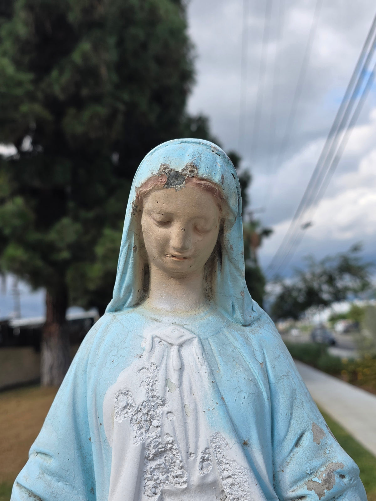 Vintage Concrete Mary Joseph Statues Pair Cement Garden Religious Madonna Jesus