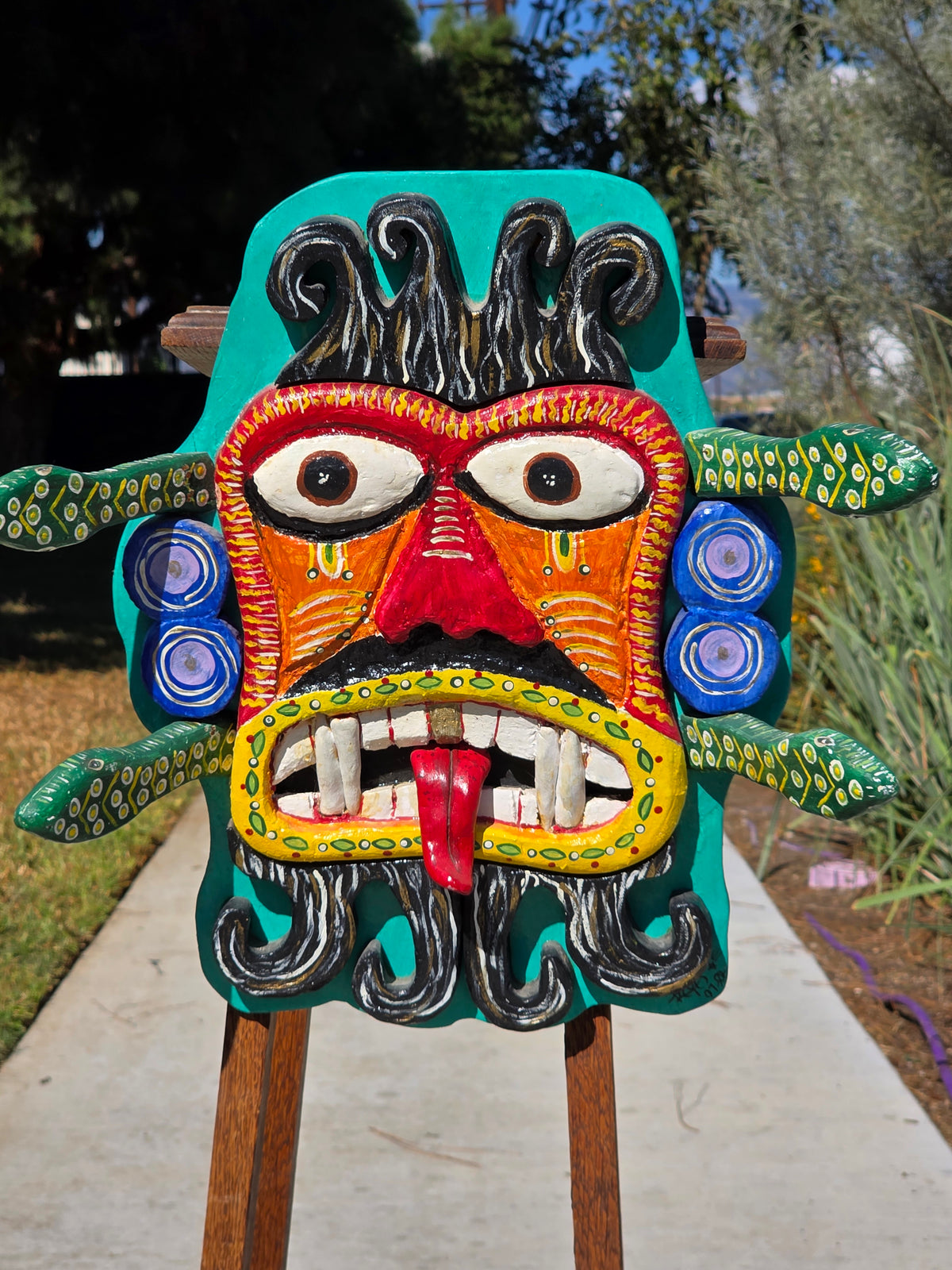 Chicano Mexican Folk Art Mask Wood Sculpture 2007 Reyes Reyes Dee Marcellus Cole