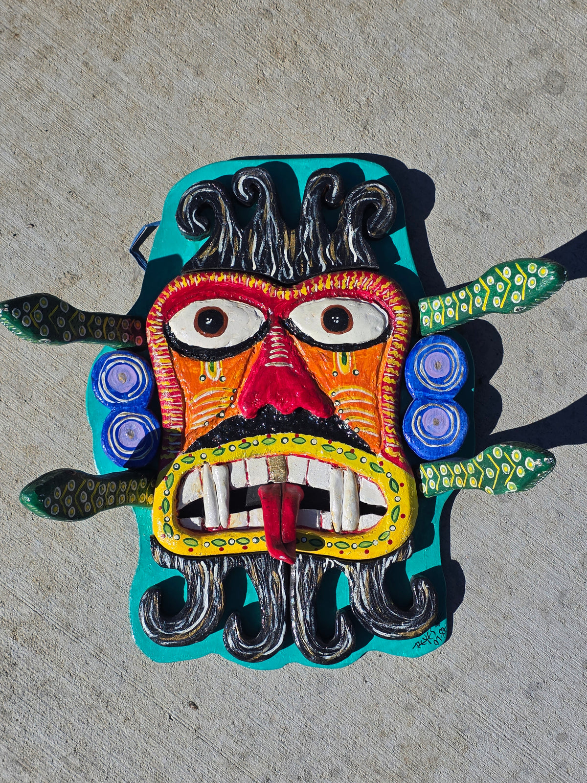 Chicano Mexican Folk Art Mask Wood Sculpture 2007 Reyes Reyes Dee Marcellus Cole