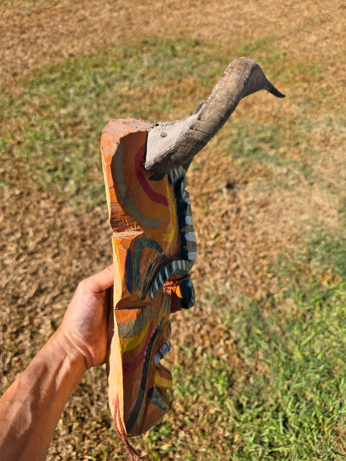 Vintage Guatemalan Diablo Devil Mask Set Real Horns Wood Folk Art Frog Lizard