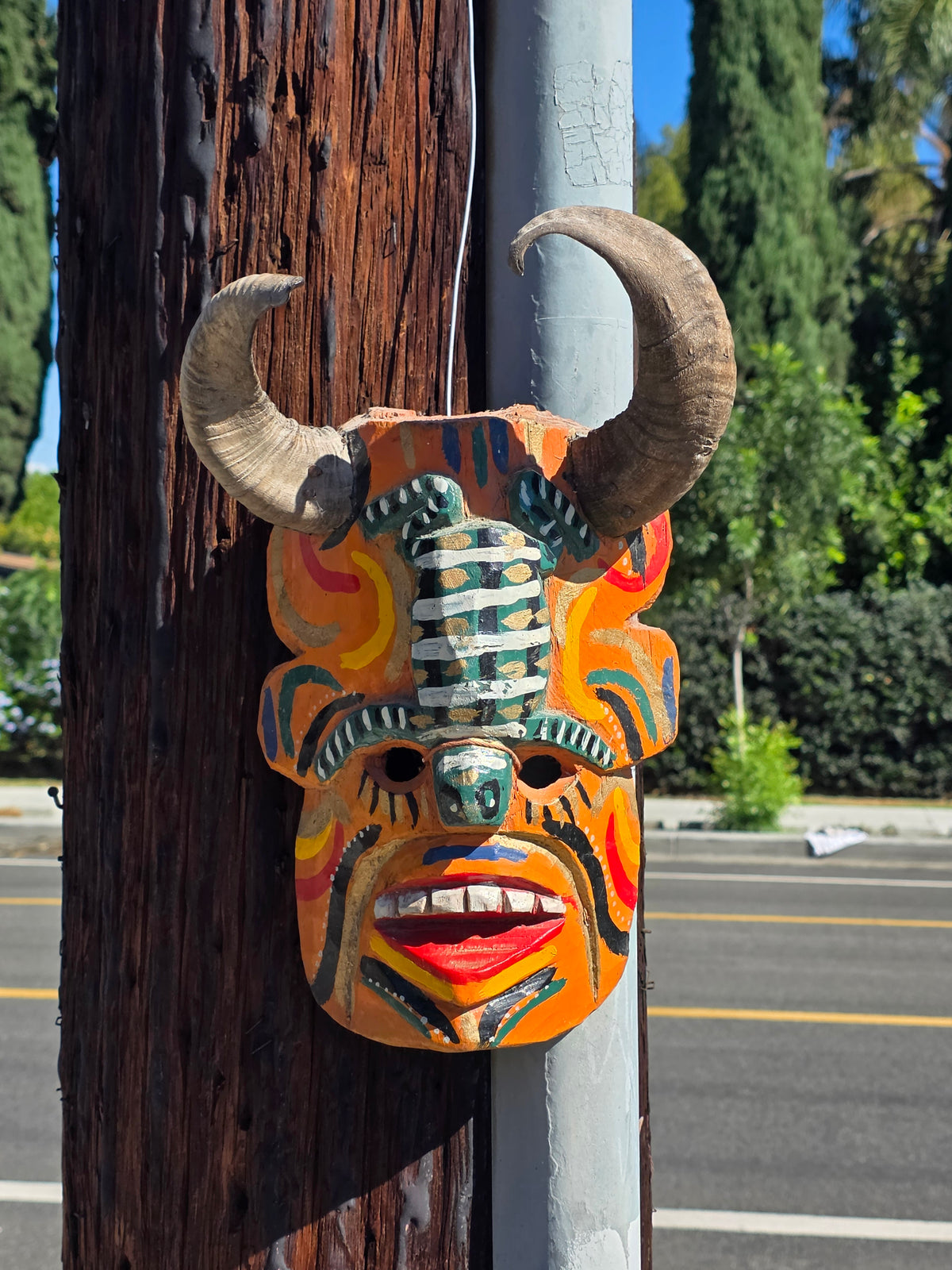 Vintage Guatemalan Diablo Devil Mask Set Real Horns Wood Folk Art Frog Lizard