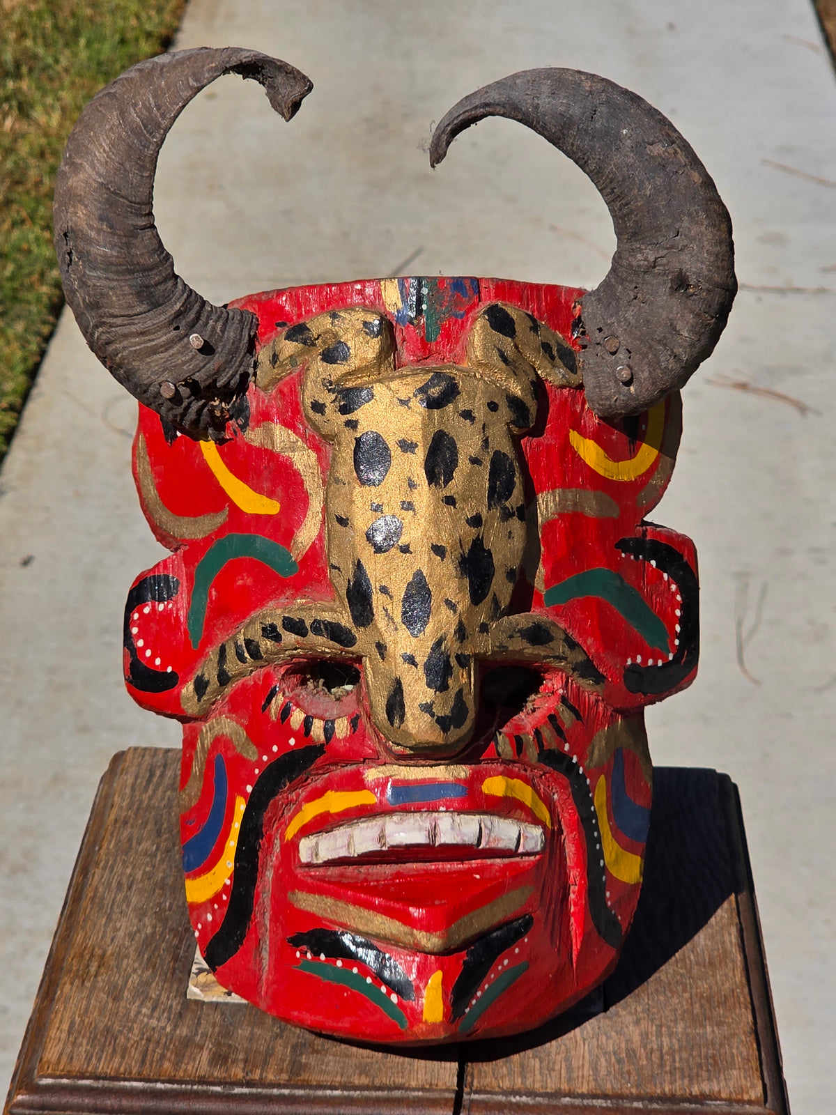 Vintage Guatemalan Diablo Devil Mask Set Real Horns Wood Folk Art Frog Lizard