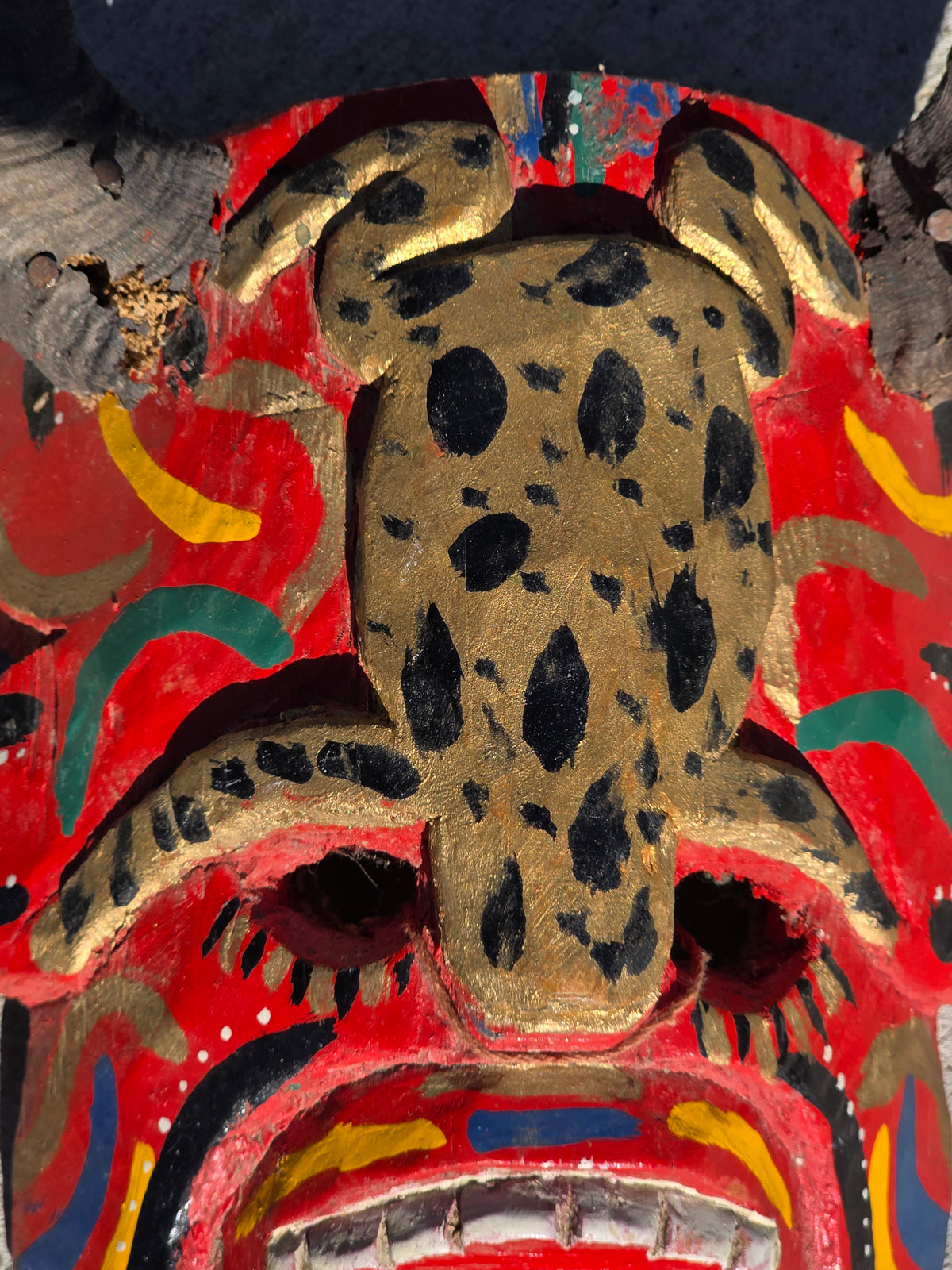 Vintage Guatemalan Diablo Devil Mask Set Real Horns Wood Folk Art Frog Lizard