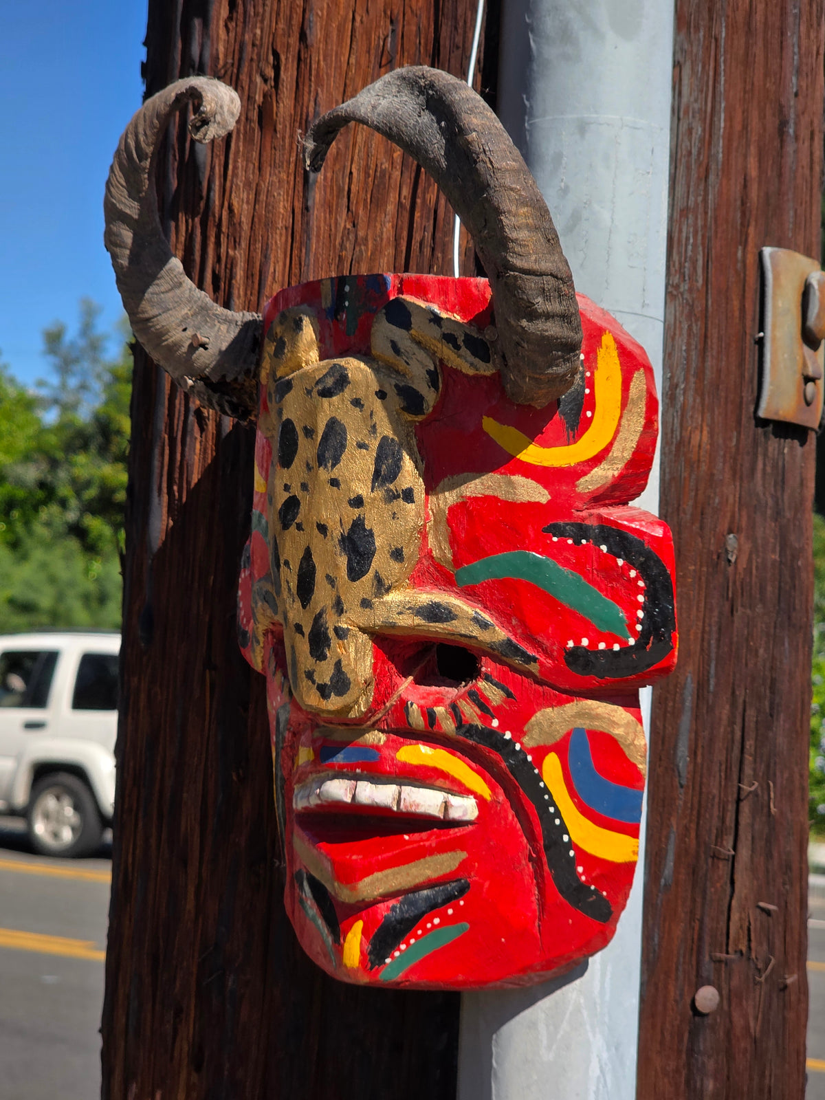 Vintage Guatemalan Diablo Devil Mask Set Real Horns Wood Folk Art Frog Lizard