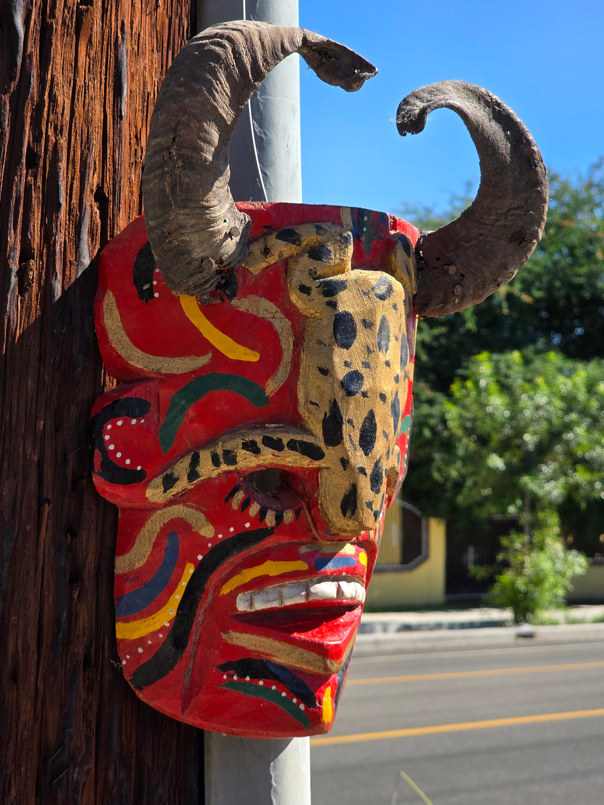 Vintage Guatemalan Diablo Devil Mask Set Real Horns Wood Folk Art Frog Lizard