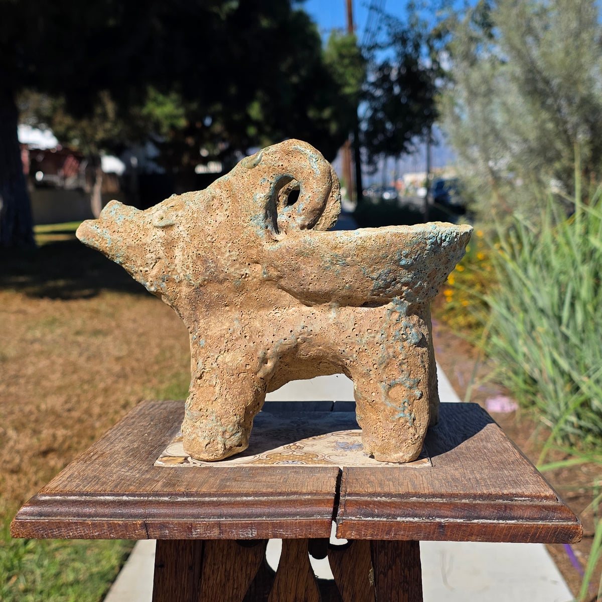 Vintage Mexican Folk Art Terracotta Ram Planter Dee Marcellus Cole Estate 7"