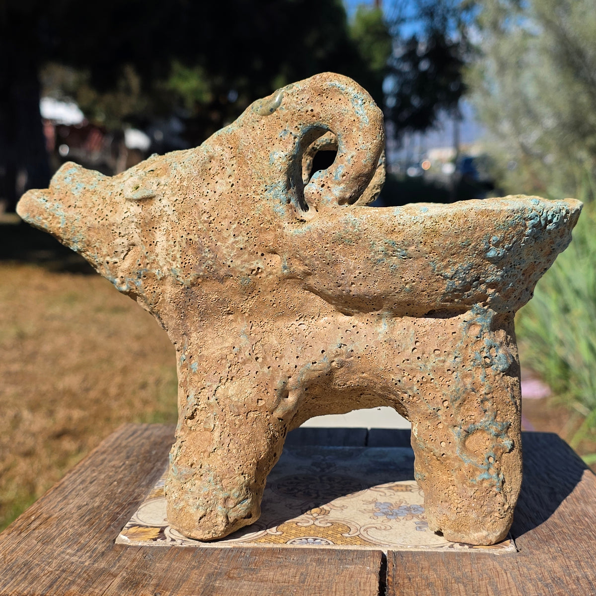 Vintage Mexican Folk Art Terracotta Ram Planter Dee Marcellus Cole Estate 7"