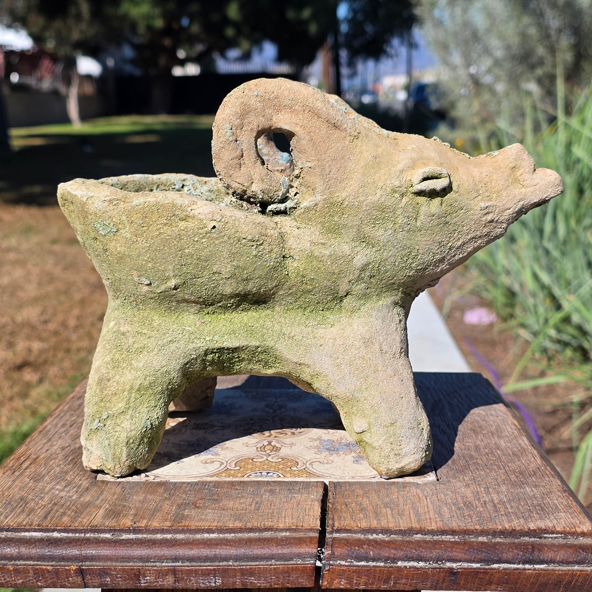 Vintage Mexican Folk Art Terracotta Ram Planter Dee Marcellus Cole Estate 7"