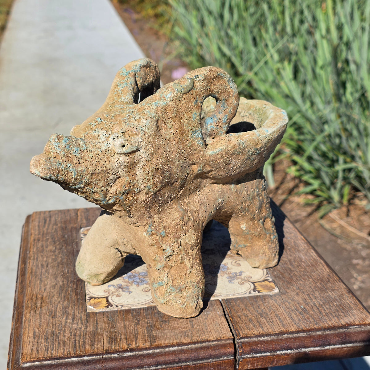 Vintage Mexican Folk Art Terracotta Ram Planter Dee Marcellus Cole Estate 7"
