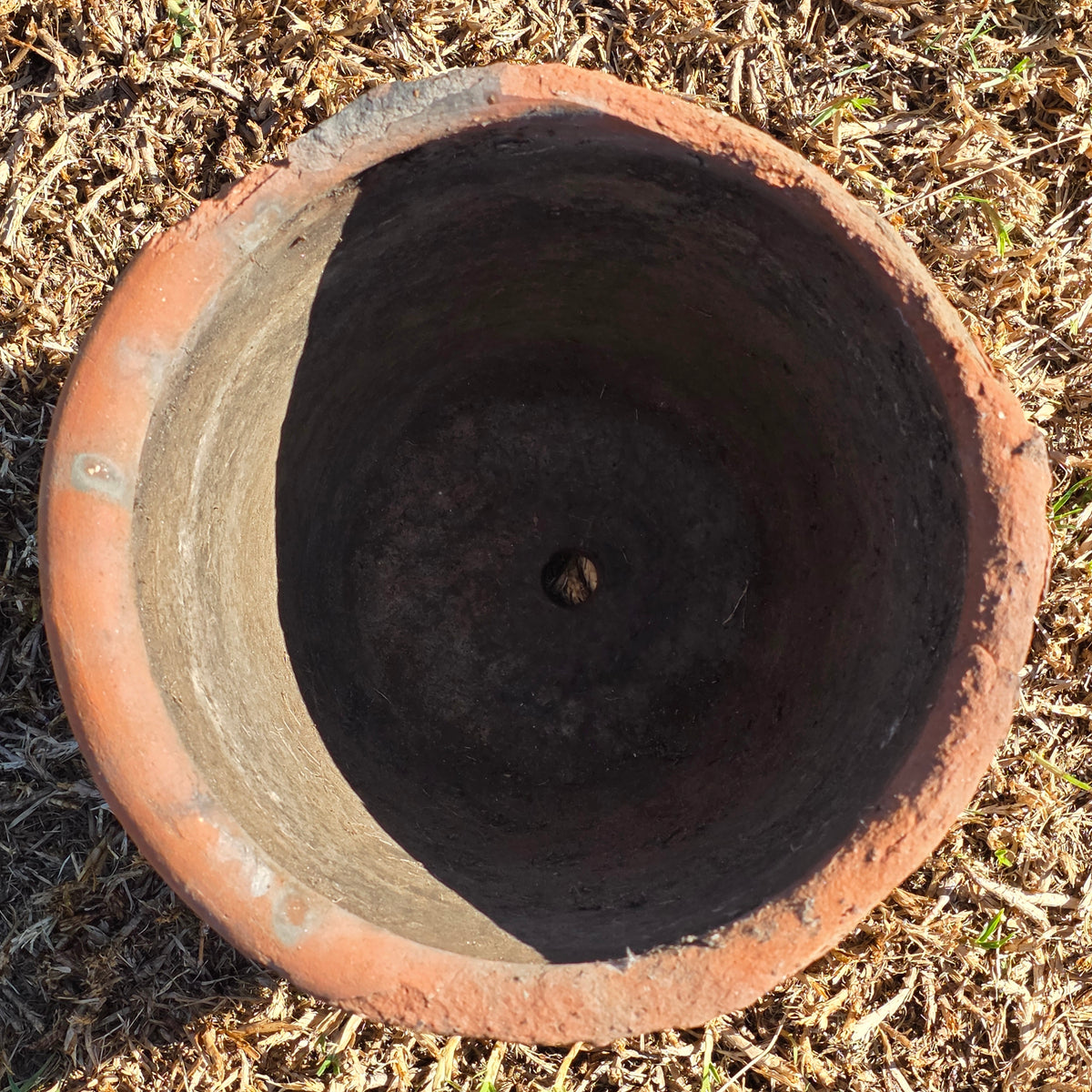 Vintage Mexican Terracotta Planter Large Folk Art Flower Medallion Rustic 12"