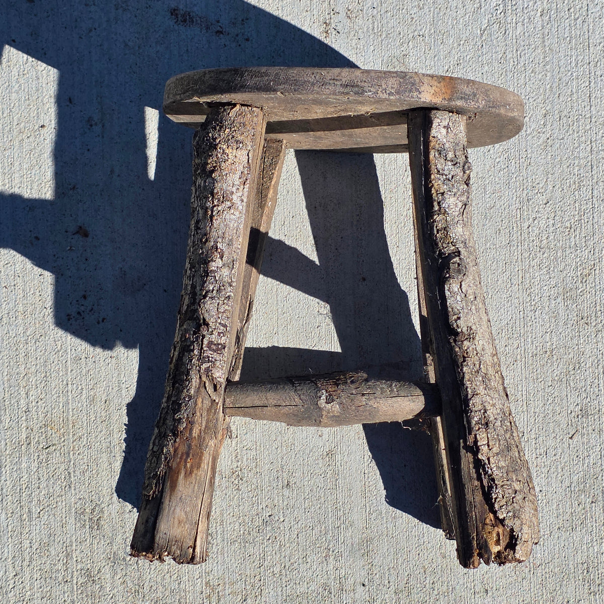 Vintage Adirondack Twig Log Stool Hand Painted Folk Art Chippy Plant Stand 11"