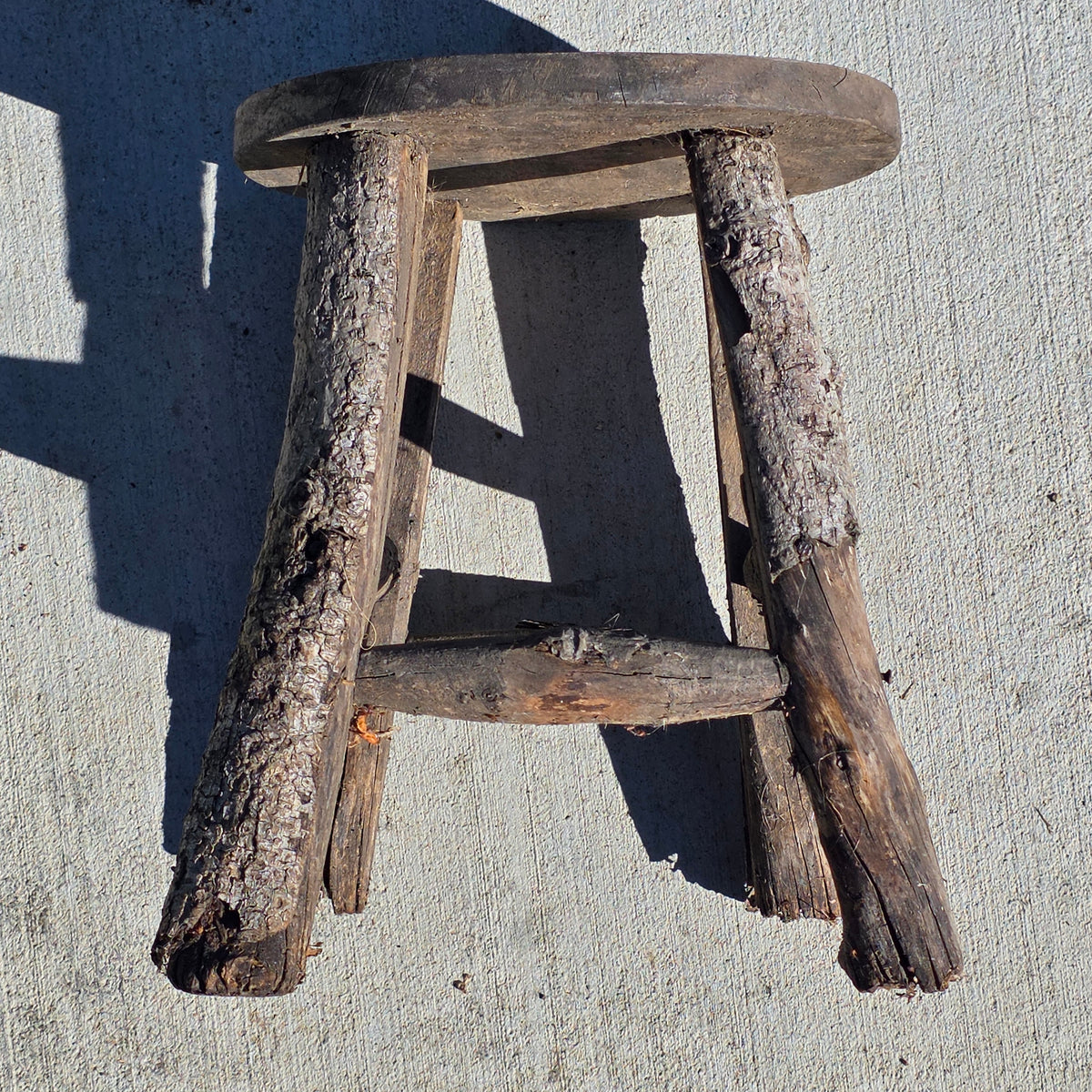 Vintage Adirondack Twig Log Stool Hand Painted Folk Art Chippy Plant Stand 11"