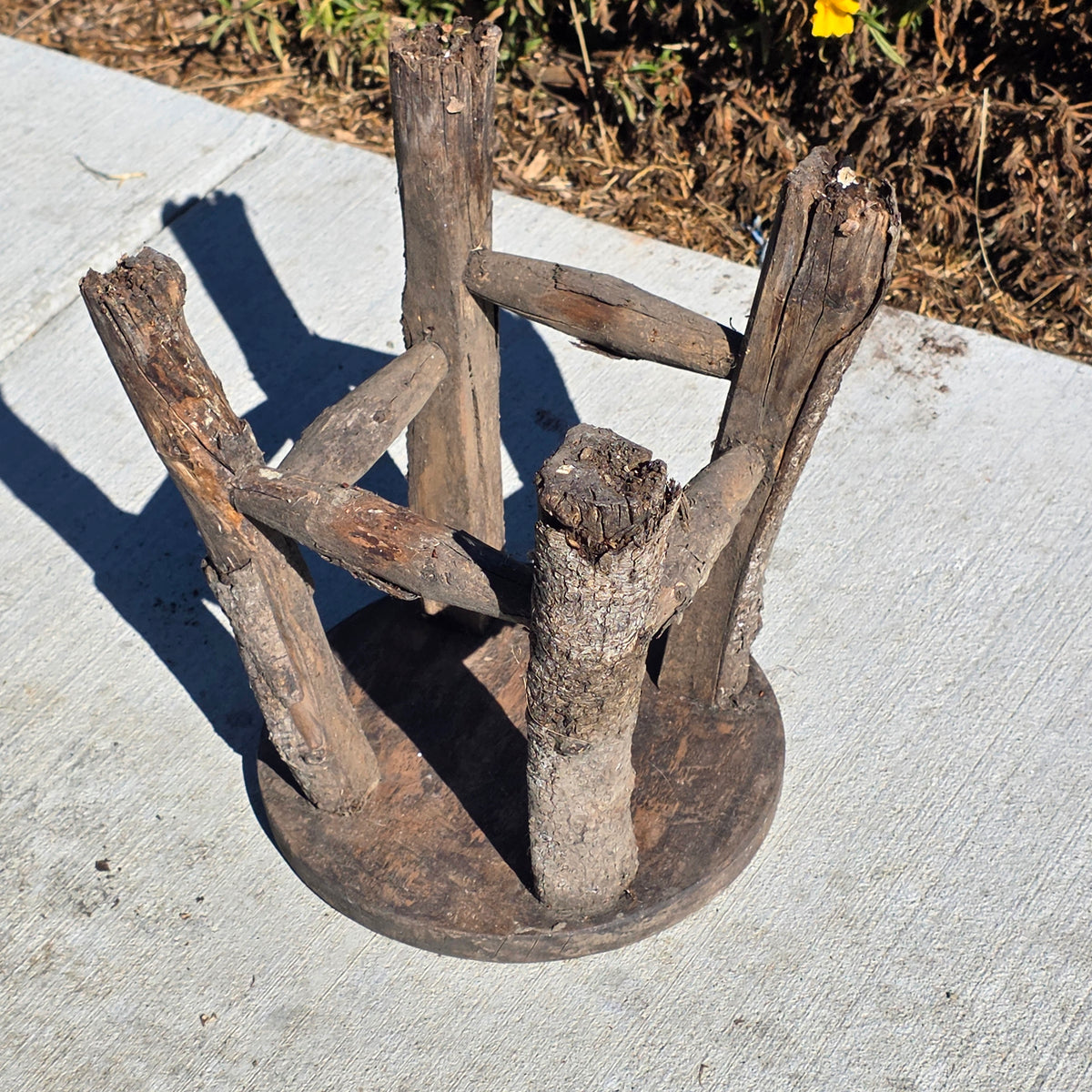 Vintage Adirondack Twig Log Stool Hand Painted Folk Art Chippy Plant Stand 11"