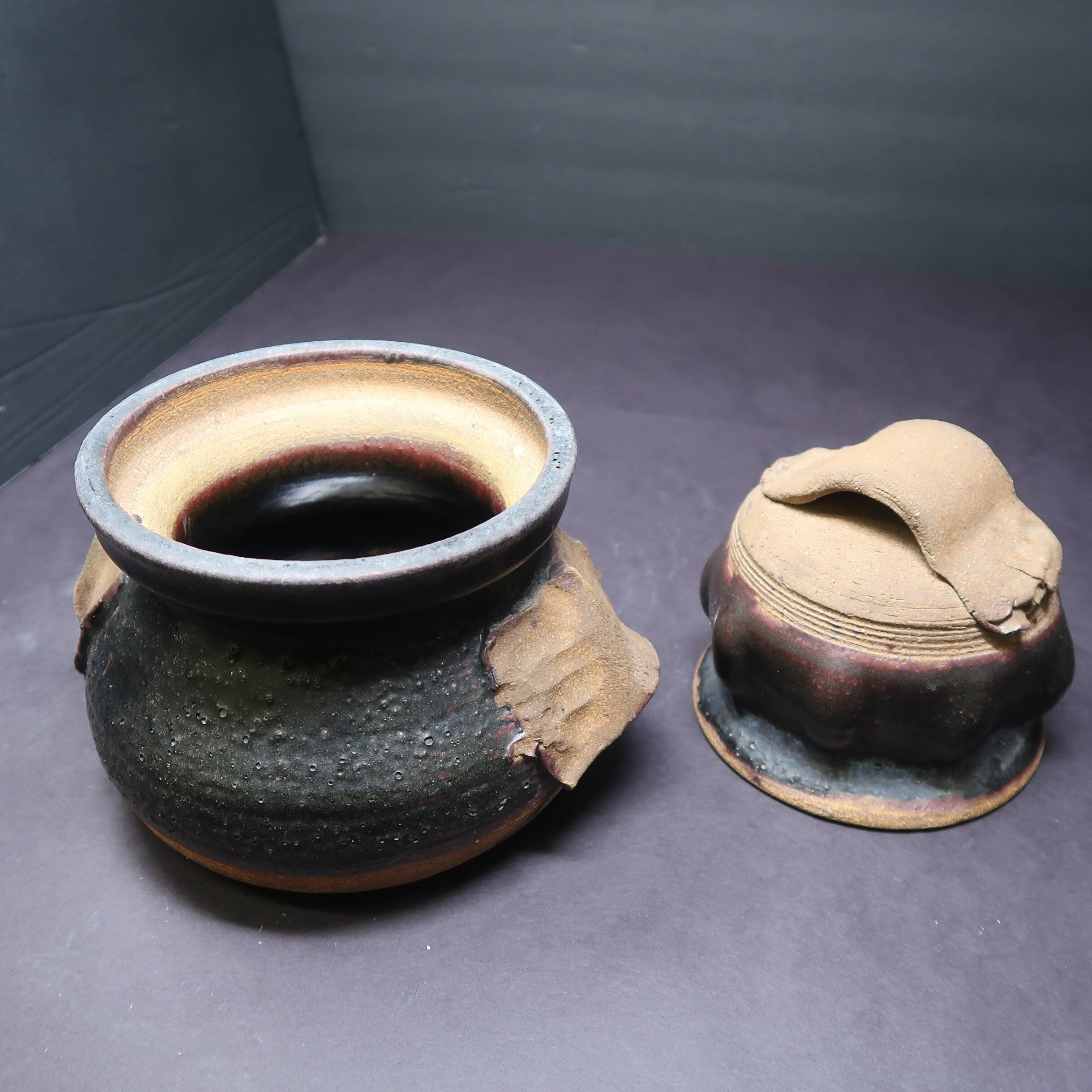 Handcrafted Black Clay Pot Signed By Artist