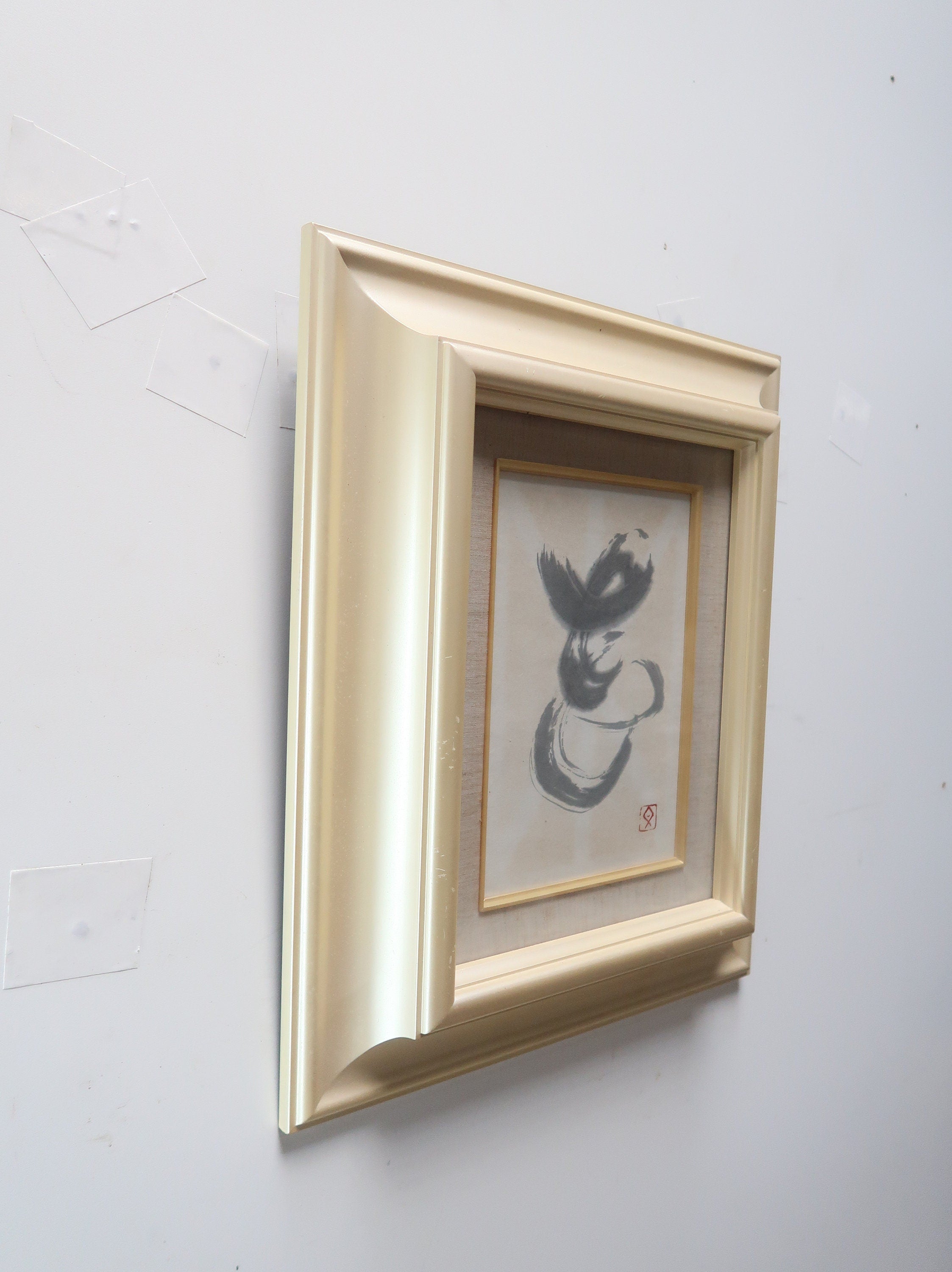 Japanese Hanging Framed "KANJI" Hand Painted Calligraphy 寿 Kotobuki