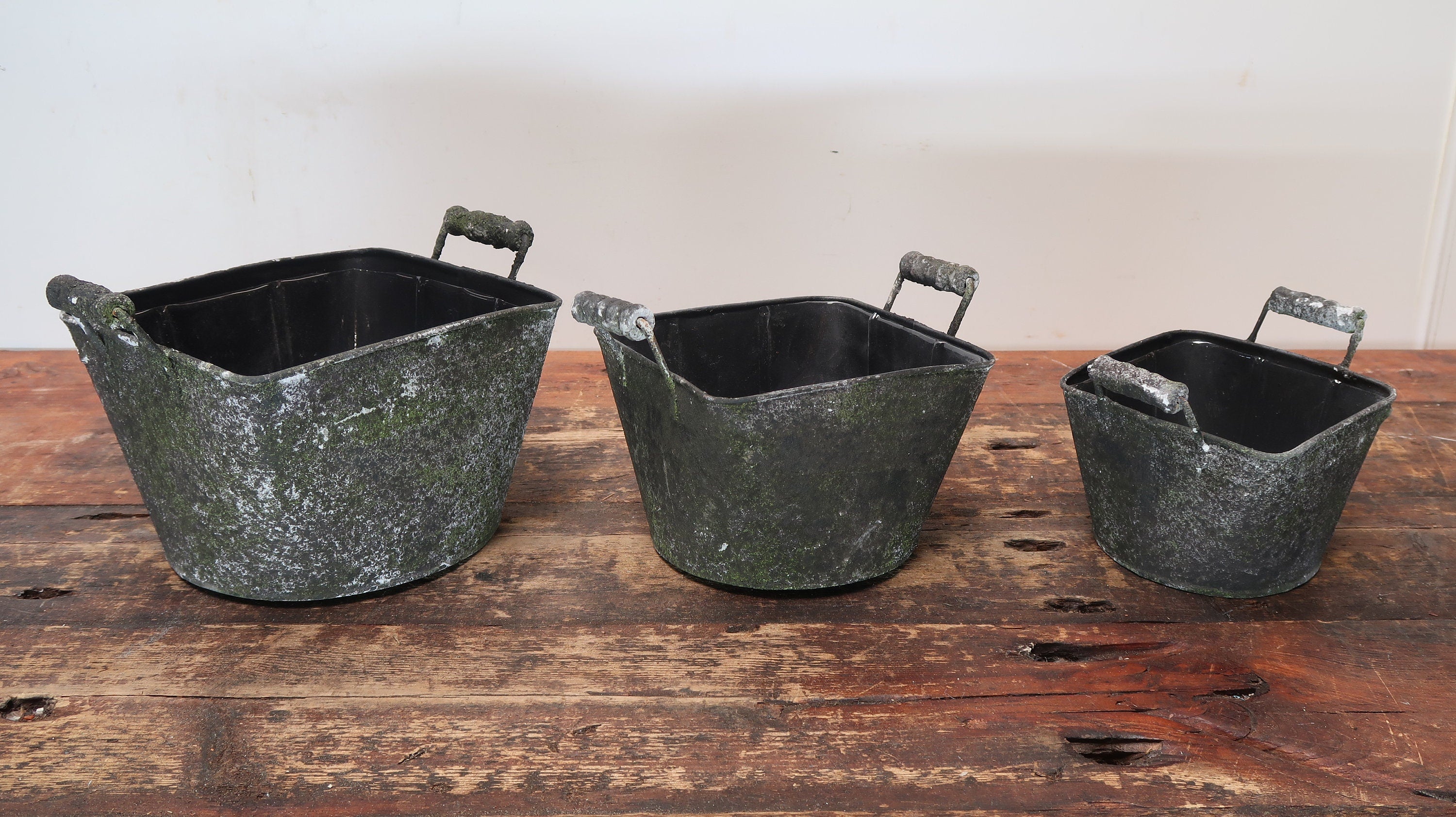 Rustic Metal Planters Set of 3 Nested Rustic Weathered Planter With Handles (U.S. Free Shipping)